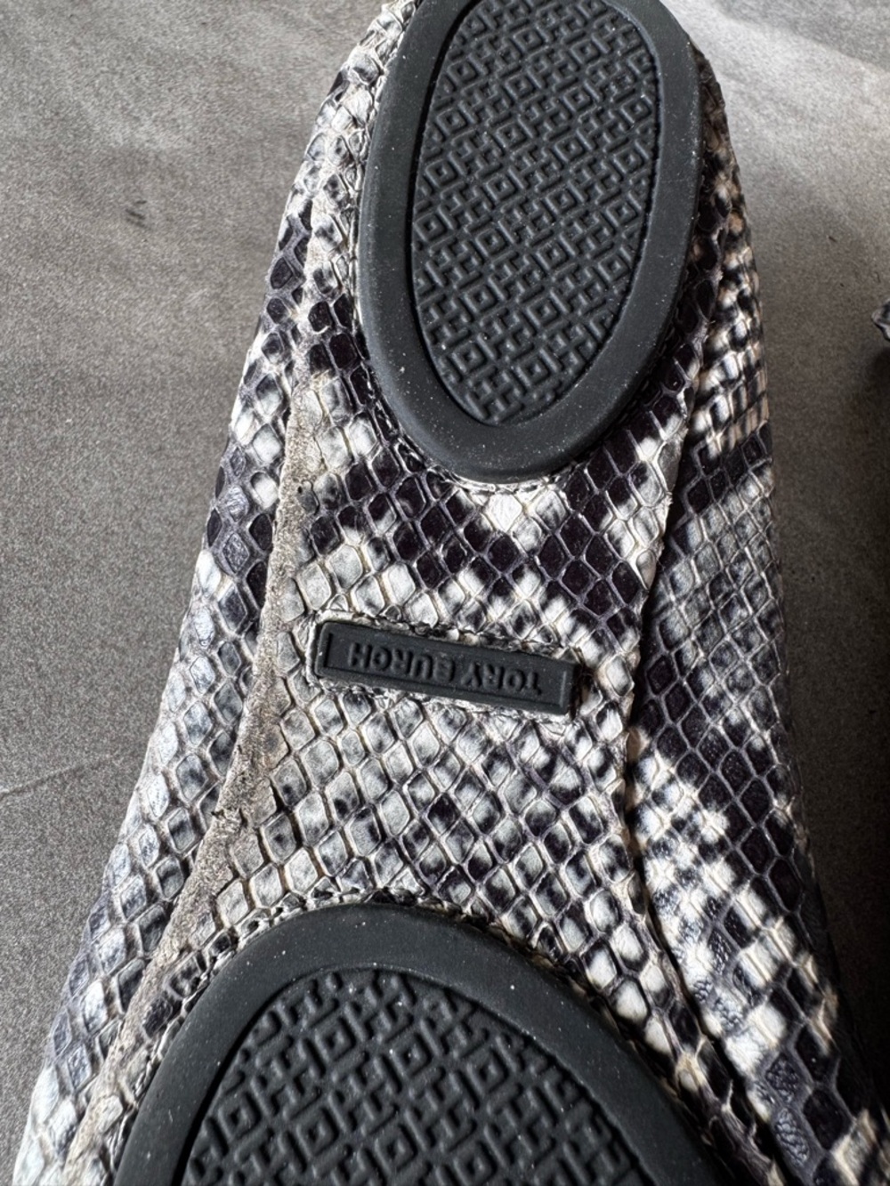 Tory Burch Snake-Print Ballet Flats in Black and Gray with Logo Medallion - Picture 7 of 10